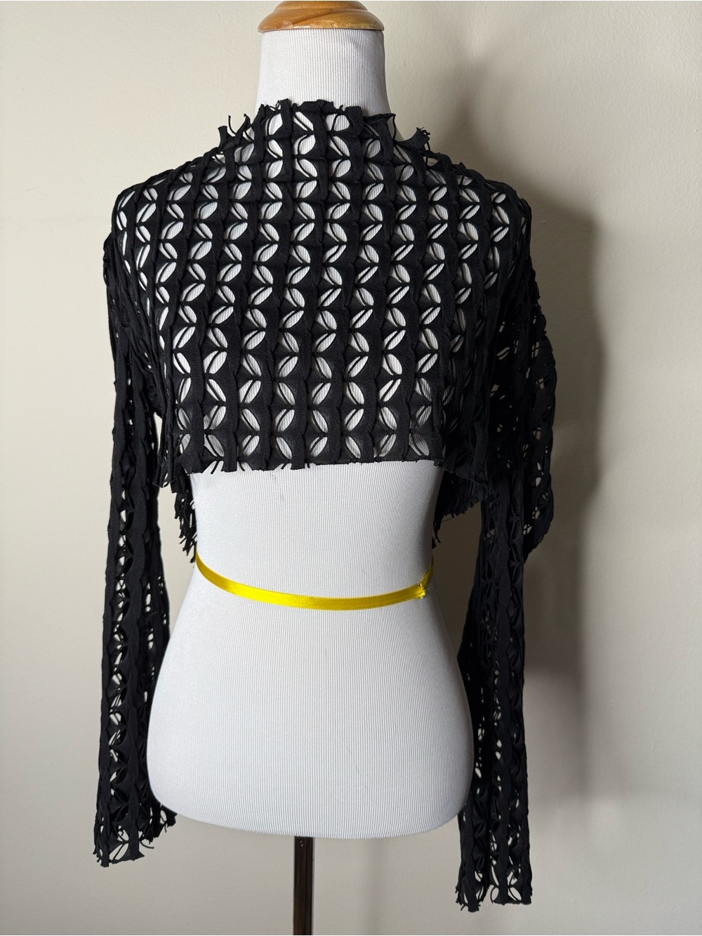 Pretty Damage Black Laser Cut Cropped Long Sleeve Top